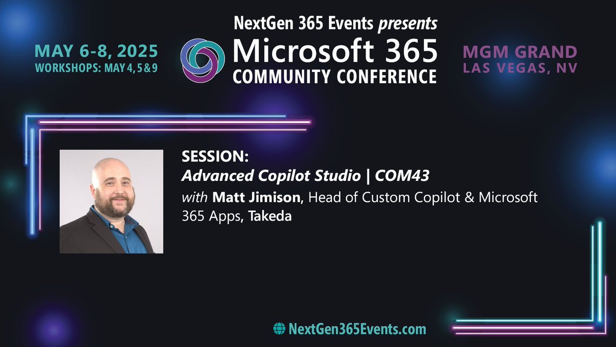 The Microsoft 365 Community Conference (@m365conf) on Twitter photo Join <a href="/mjimison/">Matt Jimison</a>, Head of Custom Copilot & Microsoft 365 Apps at Takeda, as he uncovers advanced features in Copilot Studio to elevate your AI solutions. Learn from a leader in innovation
Learn More: urlink.page.link/Rz8L
#Copilot #CopilotStudio #Takeda Join <a href="/mjimison/">Matt Jimison</a>, Head of Custom Copilot & Microsoft 365 Apps at Takeda, as he uncovers advanced features in Copilot Studio to elevate your AI solutions. Learn from a leader in innovation
Learn More: urlink.page.link/Rz8L
#Copilot #CopilotStudio #Takeda