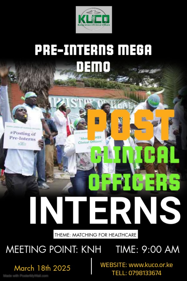 <a href="/v_mw3nde_/">Dr. Valentine Ndunda 🇰🇪</a> #PostCOInterns
#PostCOInterns
#PostCOInterns
#PostCOInterns
#PostCOInterns
#PostCOInterns
#PostCOInterns

<a href="/MOH_Kenya/">Ministry of Health</a>
<a href="/KUCOofficial/">Kenya Union of Clinical Officers</a>
<a href="/ptason/">Peterson Wachira HSC</a>
<a href="/DeboraBarasa/">Dr Deborah Mlongo Barasa, E.G.H.</a>
<a href="/maroag7/">Gibore Maroah. General Secretary/C.E.O. KUCO</a> <a href="/psmuthoni/">Mary Muthoni Muriuki, CBS, HSC</a> <a href="/KindikiKithure/">Kithure Kindiki</a> <a href="/WilliamsRuto/">William Samoei Ruto, PhD</a>