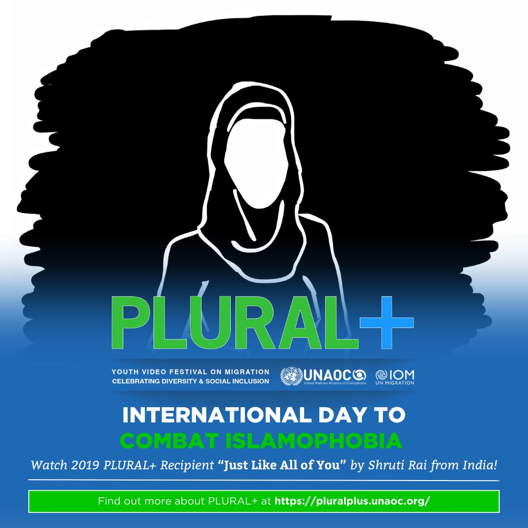 PLURAL+ Youth Video Festival (@pluralplus) on Twitter photo 📣 On this International Day to Combat #Islamophobia, let's watch together “Just Like All of You” by Shruti Rai from 🇮🇳, a powerful animation that received the 2019 PLURAL+ <a href="/ChinhIndiaFF/">Chinh India FF</a> Recognition! Let's promote respect for all ✊!
📺 pluralplus.unaoc.org/2019-winners/j…
<a href="/UNAOC/">UNAOC - United Nations Alliance of Civilizations</a> <a href="/IOMatUN/">IOM Office UN (NY)</a> 📣 On this International Day to Combat #Islamophobia, let's watch together “Just Like All of You” by Shruti Rai from 🇮🇳, a powerful animation that received the 2019 PLURAL+ <a href="/ChinhIndiaFF/">Chinh India FF</a> Recognition! Let's promote respect for all ✊!
📺 pluralplus.unaoc.org/2019-winners/j…
<a href="/UNAOC/">UNAOC - United Nations Alliance of Civilizations</a> <a href="/IOMatUN/">IOM Office UN (NY)</a>