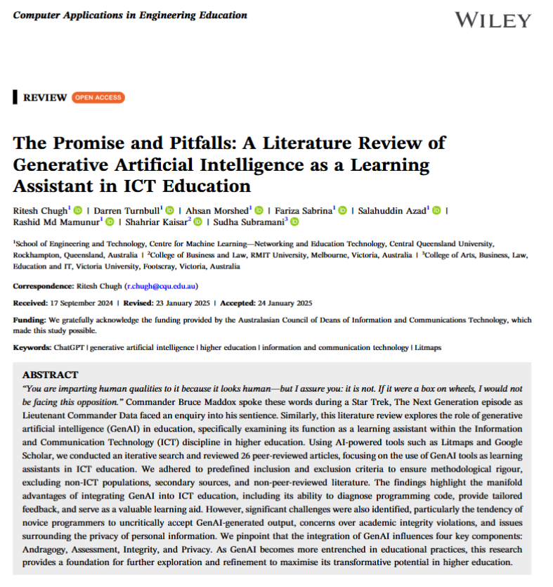 "Li esteu atribuint qualitats humanes perquè sembla humà, però us asseguro: no ho és. Si fos una caixa sobre rodes, no m'enfrontaria a aquesta oposició" - les paraules del comandant Maddox de Star Trek aplicables a la IA generativa en l'àmbit educatiu

👉 onlinelibrary.wiley.com/doi/full/10.10…