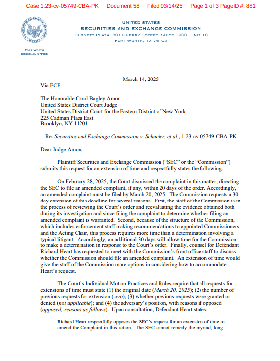 This just got filed. I'll talk about it later. On an important call right now. But you'll get the idea pretty quickly from reading it.

SEC requesting more time to think about amending, RH opposing. 

In the court's hands now.