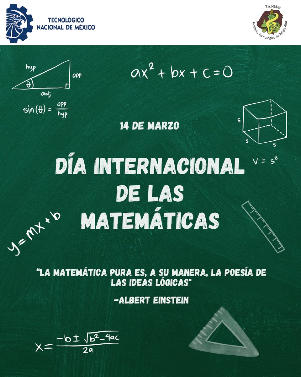 14 de Marzo, día internacional de las matemáticas
#transformamoslaeducación
#OrgulloTecNM
#TodosSomosTecNM
#tecmilpaaltainforma
#itma_cyd