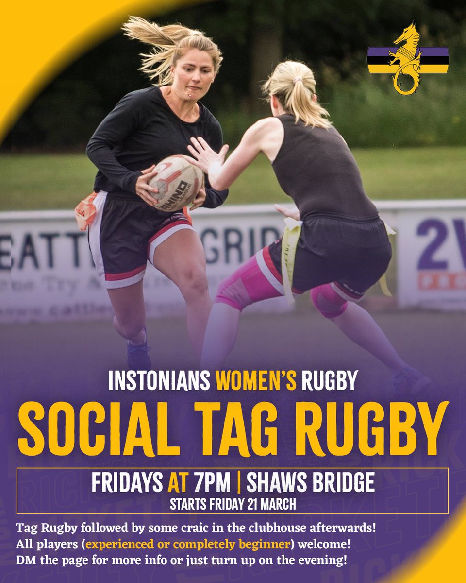 To kick off the launch of our first women’s rugby tea, we are hosting social tag rugby to run throughout Spring and into the Summer 💥

Sessions will be every Friday at 7pm, followed by craic in the clubhouse afterwards!

Just turn up on the evening!