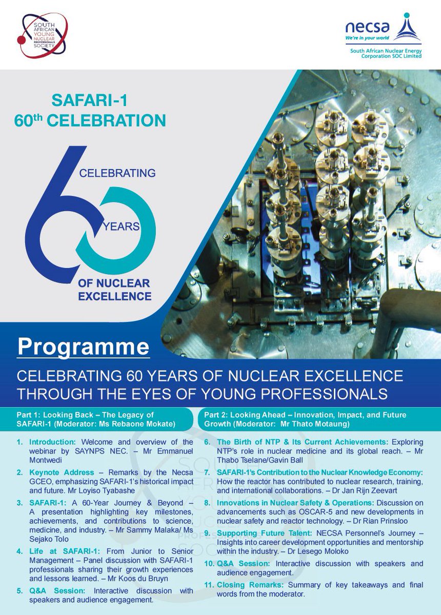 IYNC's tweet photo. Join the SAFARI-1 60th Anniversary Webinar!
๐
Date: March 18, 2025
๐ Register here: https://t.co/JhqQAPbZ48
#IYNC #SAFARI1 #NuclearExcellence #YoungProfessionals #SAYNPS https://t.co/tZyVJ2eFMy