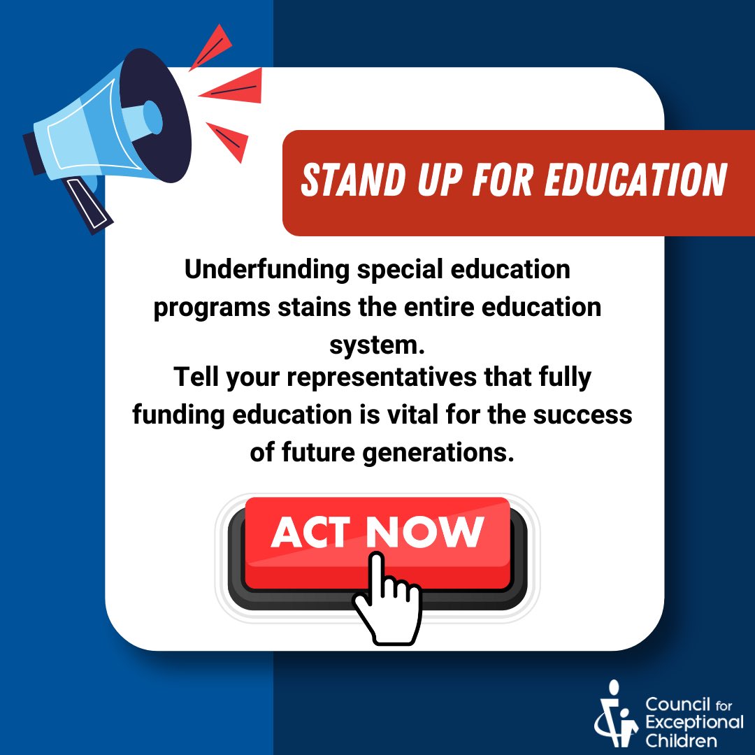 Michael Morrier, PhD, BCBA-D (@mmorrie) on Twitter photo ๐จ Special education funding is strained! IDEA programs must be well-funded in FY 2025 and beyond. Schools need increased, not decreased, support to help children with disabilities and/or gifts and talents thrive. Tell Congress that itโs time to invest in education! ๐จ Special education funding is strained! IDEA programs must be well-funded in FY 2025 and beyond. Schools need increased, not decreased, support to help children with disabilities and/or gifts and talents thrive. Tell Congress that itโs time to invest in education!