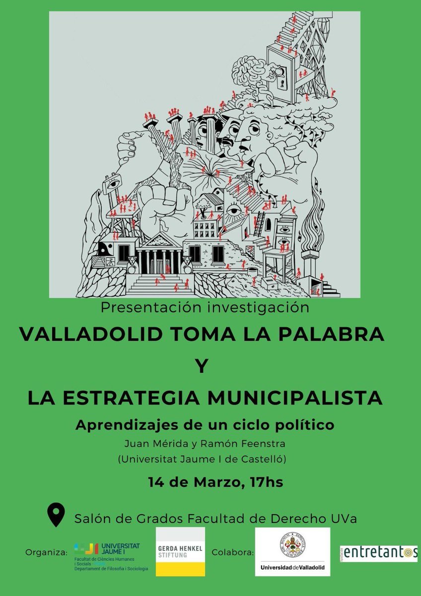 📖 Hoy <a href="/JuanMeridaCo/">Juan Mérida</a> y <a href="/R_Feenstra/">Ramón A. Feenstra</a> han presentado junto a nuestra exconcejala <a href="/mariatuitea/">María Sánchez</a> en #Valladolid "El #municipalismo en España, aprendizajes de un ciclo político (2015-2023)", un análisis de los gobiernos del cambio entre los que se encuentra el caso de <a href="/TomaLaPalabraVA/">Valladolid Toma La Palabra</a>.
