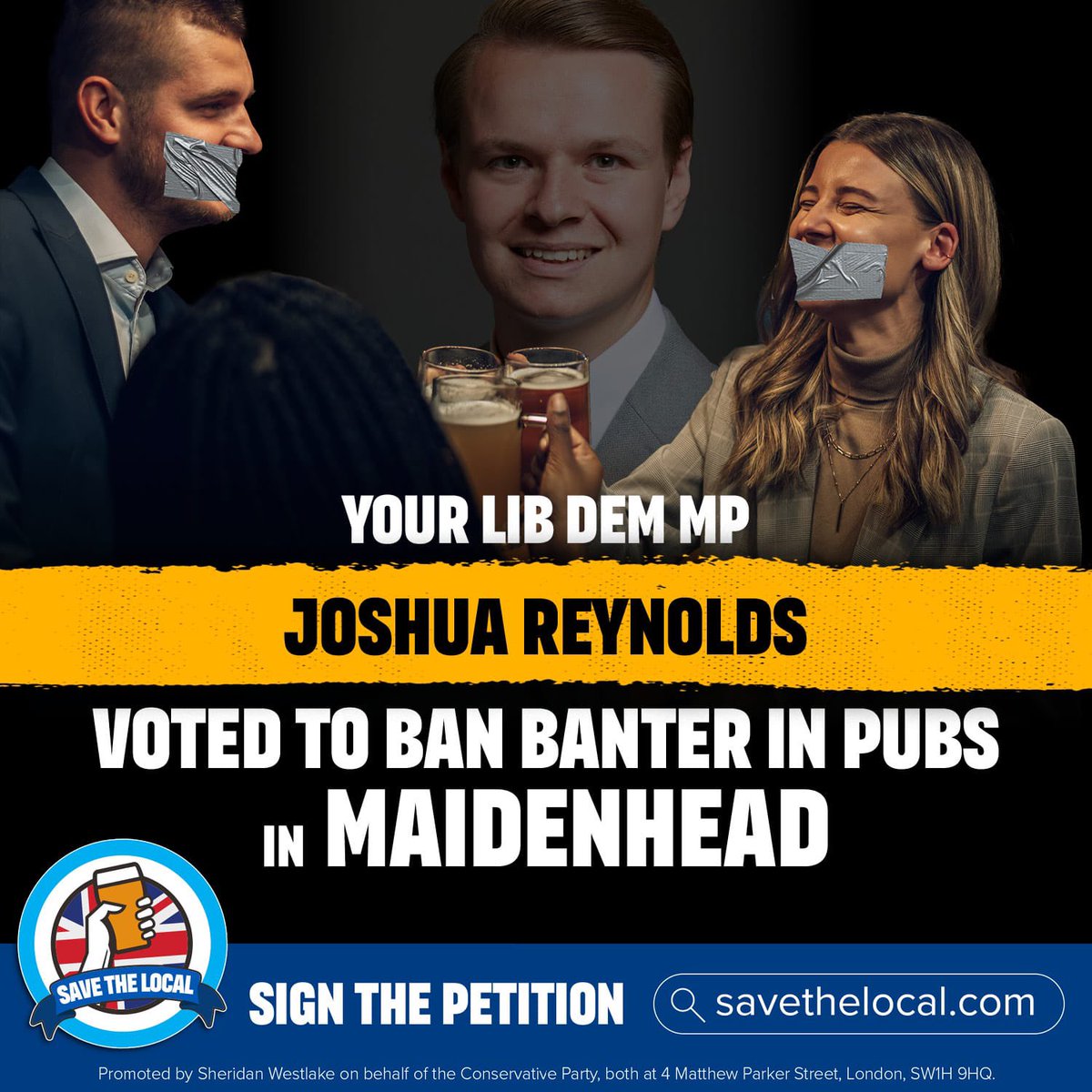 MCA_Tories's tweet photo. Your Liberal Democrat MP Joshua Reynolds voted to ban banter in pubs in Maidenhead #votelibdemgetlabour
Back our campaign to put a stop to the banter ban https://t.co/gCCgWtOZ4R https://t.co/MjjRjjRZ0Y