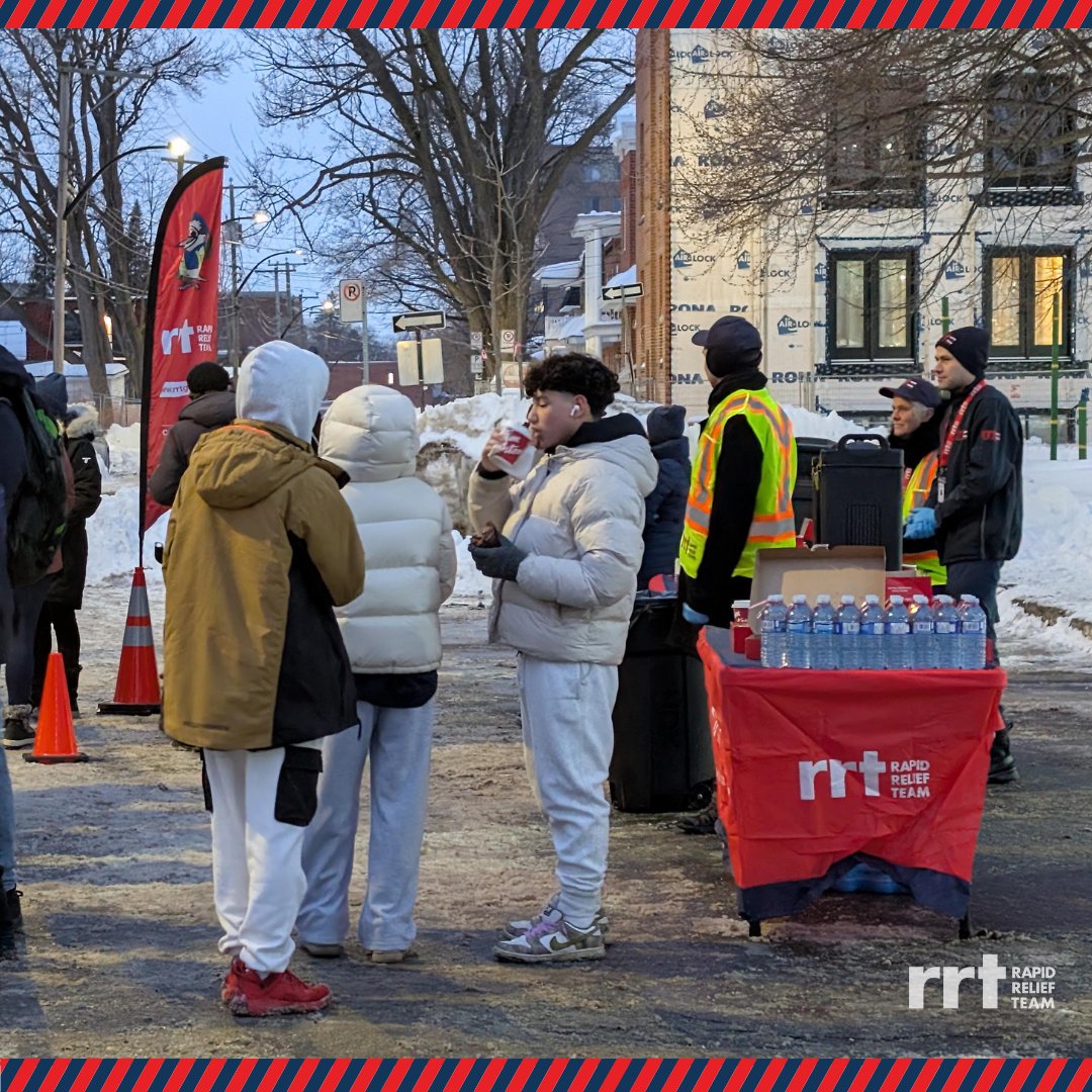 RRT__NA's tweet photo. 120 people took to the streets of Montreal for the Coldest Night of the Year event, walking through city blocks to raise funds for a homeless women’s shelter. The Rapid Relief Team was there to support the participants, serving donuts and hot drinks to keep them warm. #rrtcares https://t.co/EmncKYF26S