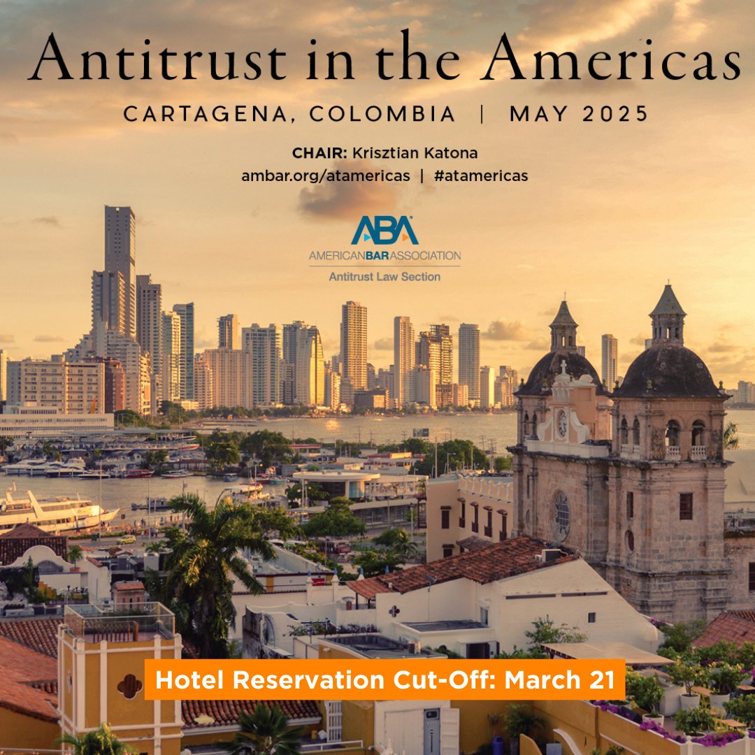 abaantitrust's tweet photo. ⏳ One week left! The hotel reservation deadline for the 2025 Antitrust in the Americas Conference is March 21—don’t miss your chance to stay at the stunning Sofitel Legend Santa Clara in Cartagena.

Join top enforcers, corporate counsel, and experts on May 19-20 for key discussions on #antitrust, #dataprivacy, #consumerprotection.

🏨 Book your hotel now: https://t.co/ynWxBMYK3h
🔗 Registration: https://t.co/6o98k1M8Am