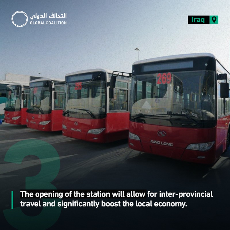 coalition's tweet photo. As part of ongoing efforts to improve infrastructure across Iraq, Nineveh Transport Station in Mosul has opened, becoming the largest and most modern station in the country. #TogetherForIraq