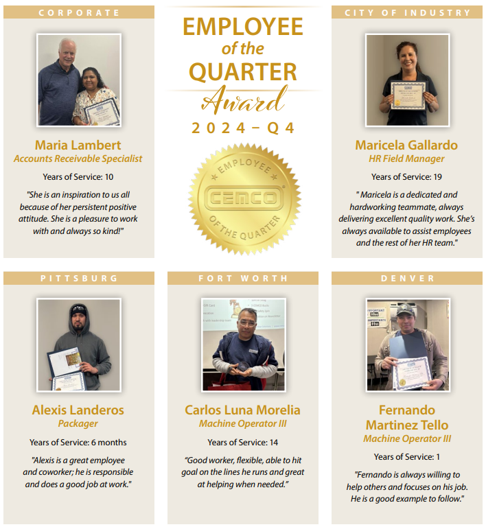 Hard work, dedication, and teamwork deserve to be recognized! Each quarter, we celebrate employees who have made a meaningful impact through their contributions.

🎉Join us in congratulating the Q4 2024 Employees of the Quarter! 🎉