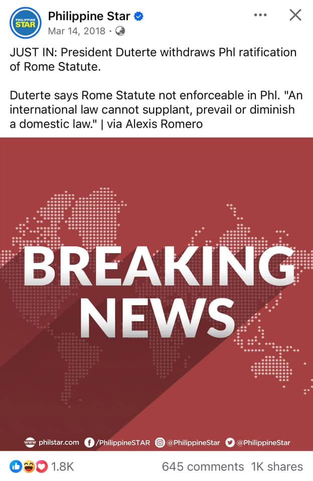 March 14, eight years ago, Rodrigo Duterte withdrew from the ICC.

Exactly eight years later, he stands before the ICC Tribunal, facing charges of crimes against humanity.

Poetic justice!