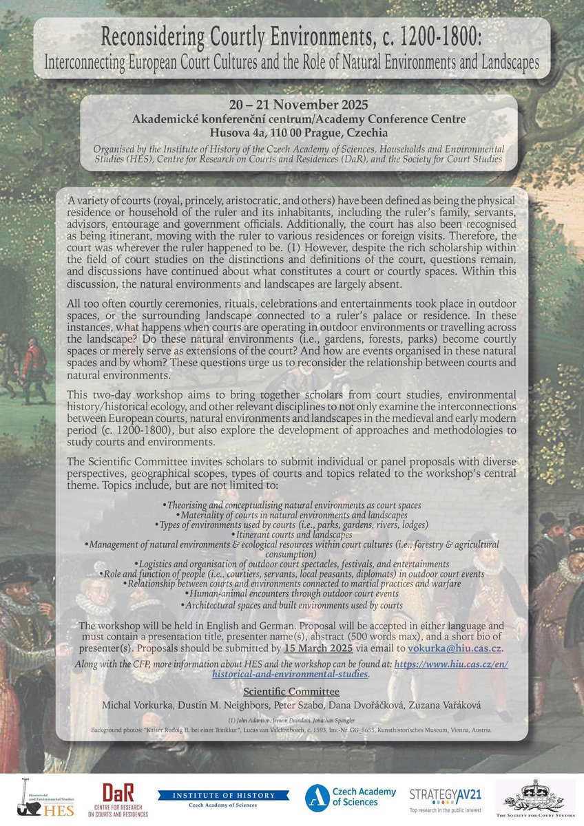 The deadline for this Call for Papers is TOMORROW! Submit your abstract for "Reconsidering Courtly Environments, c.1200-1800" by March 15. Further information is available in the attached document ￼