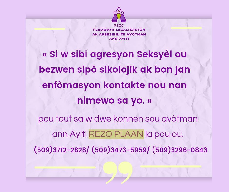 Avòtman dwe lib, legal ak aksesib
#AnnDekriminalizeAvòtman #Nougendwapounouchwazi
#Avótmansekirizepounoutout #LibètePouFanm #SanteAkDwaFanm #EgaliteakJistis #Sekónousechwanou
#Lavifammkonte