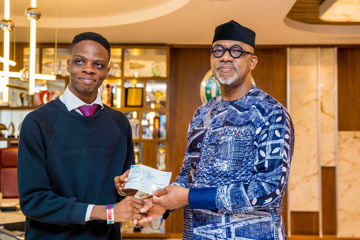 DapoAbiodunCON's tweet photo. In Ogun State, we take immense pride in celebrating excellence, and today, we honor two outstanding young men—Samuel Badekale and Haroun Adebakin—who emerged as the best graduating students at the University of Lagos with a perfect 5.0 CGPA. Their remarkable achievement is not only a personal victory but also a moment of pride for Ogun State and Nigeria at large.

To recognize their dedication and inspire future generations, we have appointed them as Education Ambassadors of Ogun State. In this role, they will engage with students, share their experiences, and encourage academic excellence. To further appreciate their hard work, we are supporting them with N10 million each as a token of our gratitude and a symbol of the limitless opportunities that come with diligence and perseverance.

Education remains a priority in our Building Our Future Together agenda, and we will continue to honor and support exceptional individuals who make our state proud. By investing in young minds and reforming our education sector, we are equipping our future leaders with the tools to succeed and contribute meaningfully to society.

We celebrate these ambassadors and encourage other students to embrace hard work, discipline, and integrity, knowing that success comes through commitment and determination.

#BuildingOurFutureTogether #DapoAbiodun #ISEYA #EducationAmbassadors #OgunState #Excellence