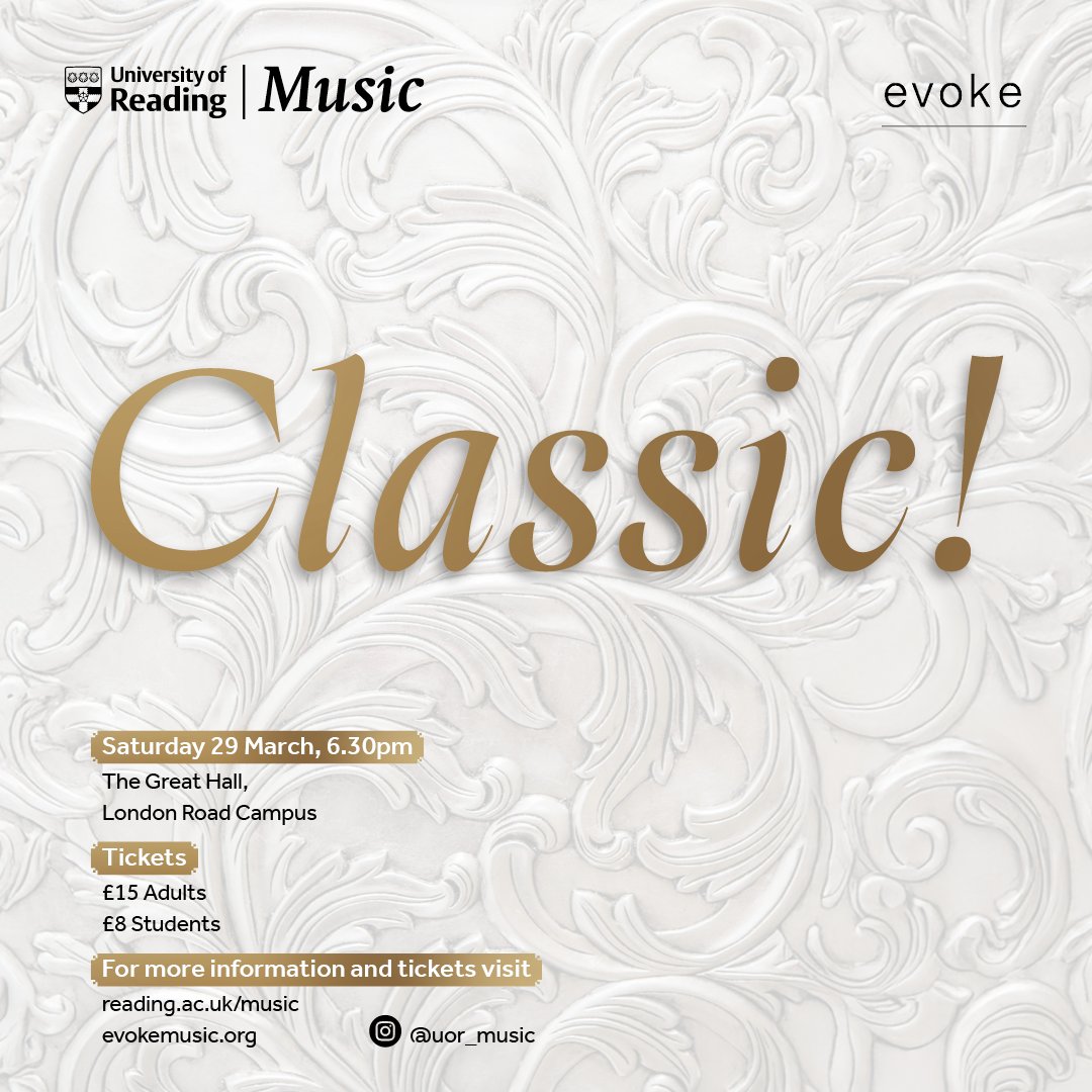 Join us for a spectacular night as the University of Reading Music Ensembles take the stage alongside special guests, Evoke – a dynamic chamber choir from London!

Expect an electrifying mix of orchestral, choral and big band classics!
Get your tickets now rb.gy/h0v0d7