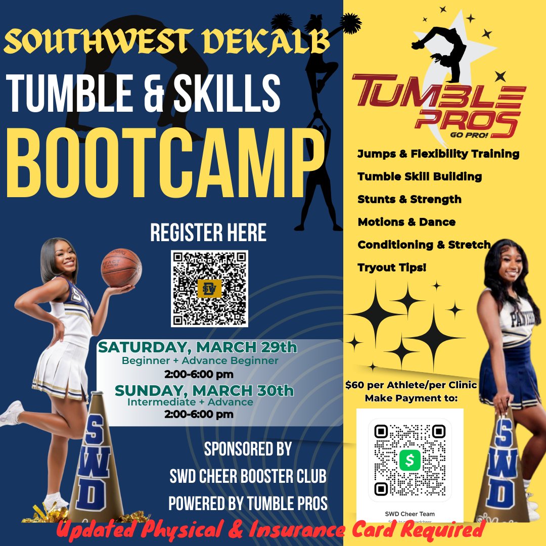Southwest DeKalb HS (@swdpanthers) on Twitter photo SWD Cheer us holding a Tumble & Skills Bootcamp on March 29 & 30, 2025. Visit the SWD webpage to sign up. #weareSWD #HPride <a href="/DeKalbSchools/">DeKalb Schools, GA</a> SWD Cheer us holding a Tumble & Skills Bootcamp on March 29 & 30, 2025. Visit the SWD webpage to sign up. #weareSWD #HPride <a href="/DeKalbSchools/">DeKalb Schools, GA</a>
