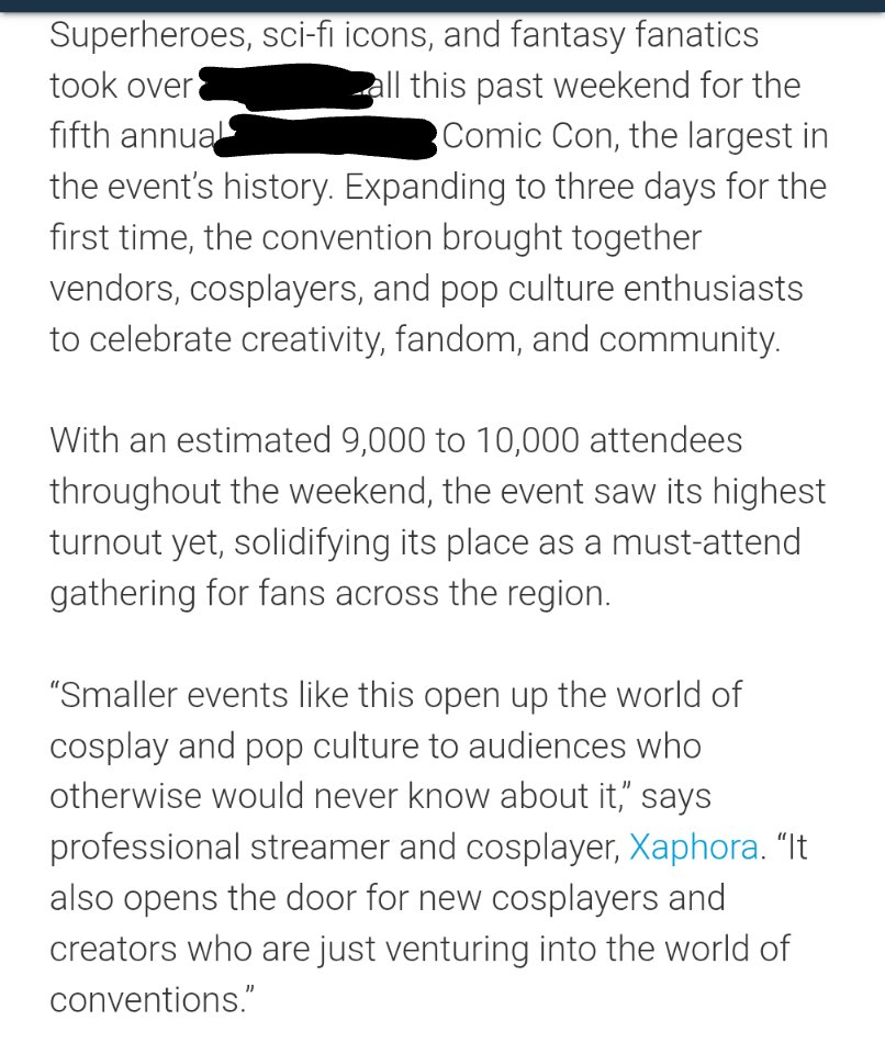 XaphoraTTV's tweet photo. I was quoted in a local news article about the lil' comic con last weekend 🥹 that's so cool! 

Just a little highlight of this week 🖤 https://t.co/vOcMGMDIpK