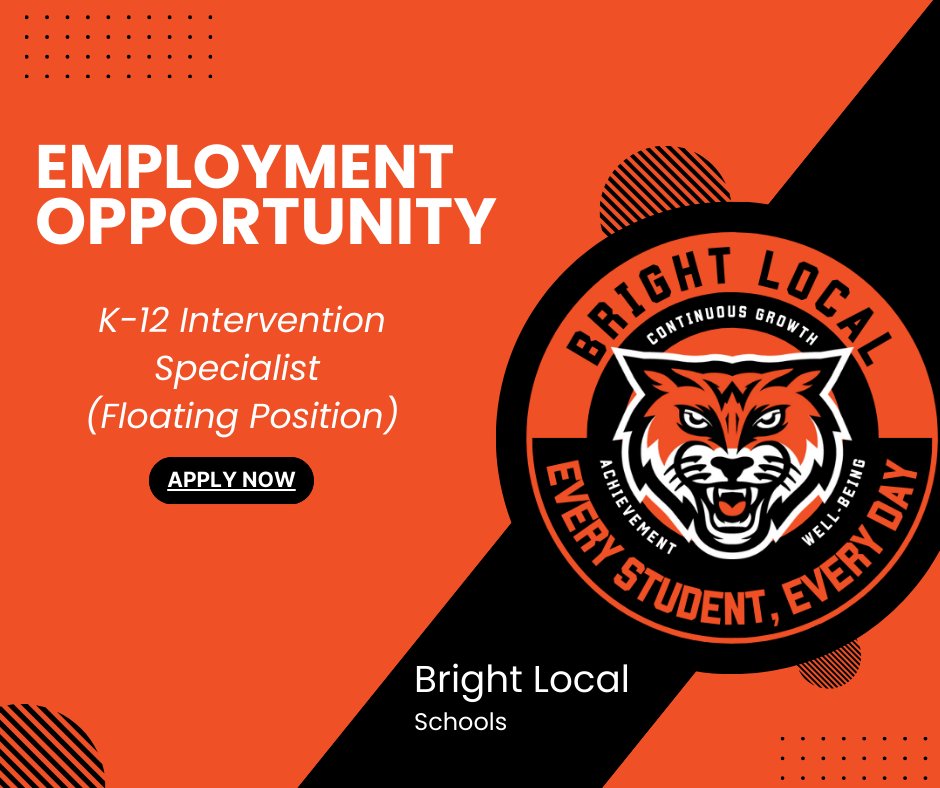 Bright Local Schools (@brightlocalsd) on Twitter photo K-12 Intervention Specialist (Floating Position) - tinyurl.com/23t7wjhh
<a href="/WJSHWildcats/">Whiteoak Jr./Sr. HS</a> <a href="/BEWildcats/">Bright_Elementary</a> K-12 Intervention Specialist (Floating Position) - tinyurl.com/23t7wjhh
<a href="/WJSHWildcats/">Whiteoak Jr./Sr. HS</a> <a href="/BEWildcats/">Bright_Elementary</a>
