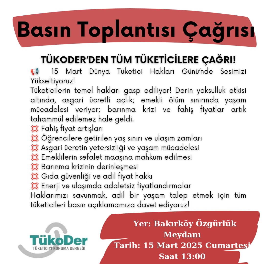 Değerli üyelerimiz 15 Mart Cumartesi günü yapacağımız basın açıklamasına üyelerimizin katılımı önemlidir. Her yıl olduğu gibi bu yılda 15 martta da alanlardayız destekleriniz ve katılımınız bizleri güçlendirecektir sesinizi sesimiz ile birleştirerek güçlendirelim