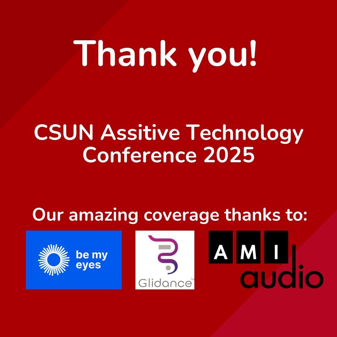 Thank you, #CSUNATC2025! We couldn’t have done it without the incredible support of <a href="/AccessibleMedia/">AMI</a>, @Glidance.io, and <a href="/BeMyEyes/">Be My Eyes</a>. Grateful for the conversations, innovation, and commitment to accessibility. Until next time!

#CSUNAssistiveTech #TechForGood #DoubleTap