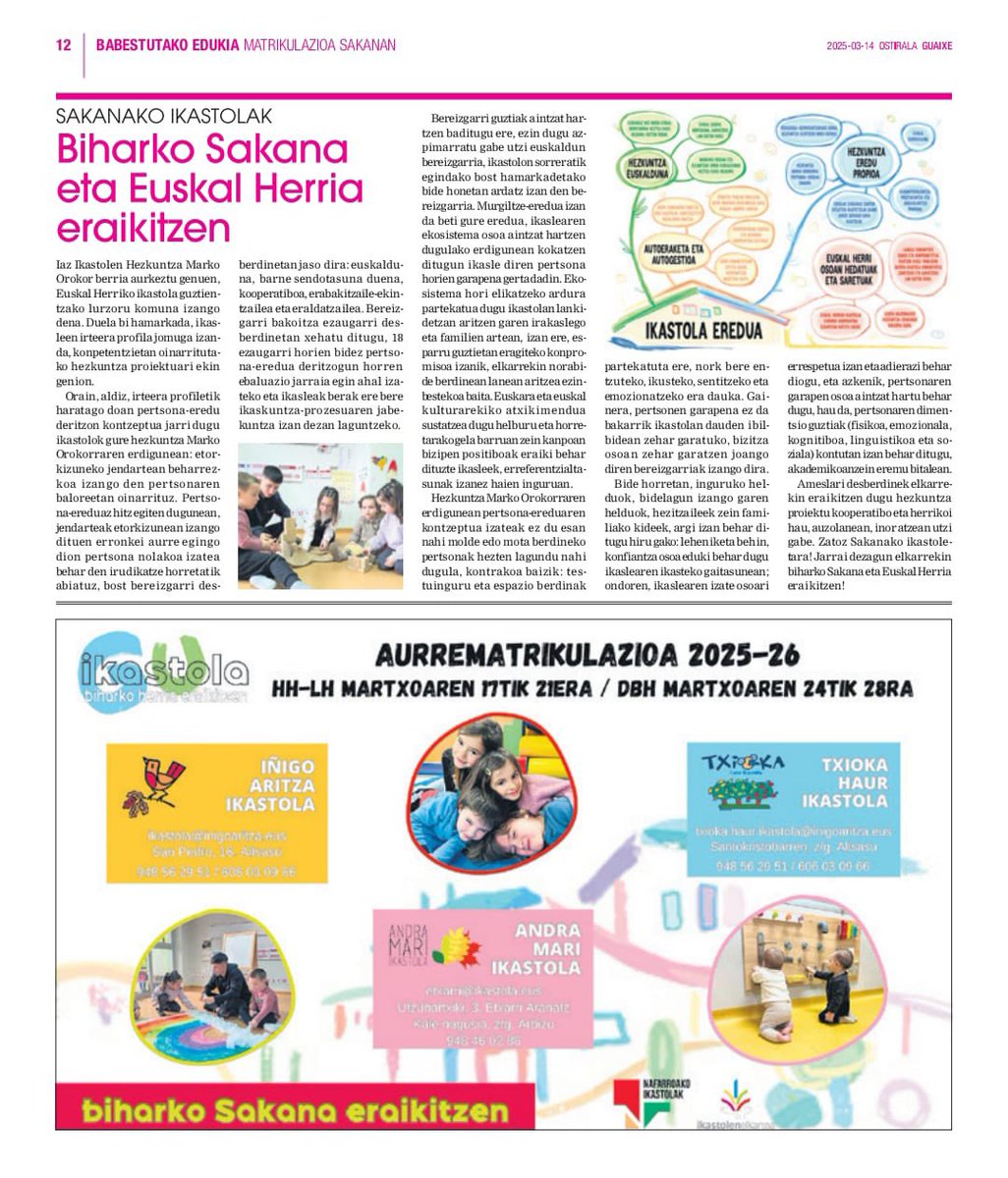 ANDRAMARIIKASTO's tweet image. Sakanako ikastolak, biharko Sakana eta Euskal Herria eraikitzen. @guaixe n argitaratua.