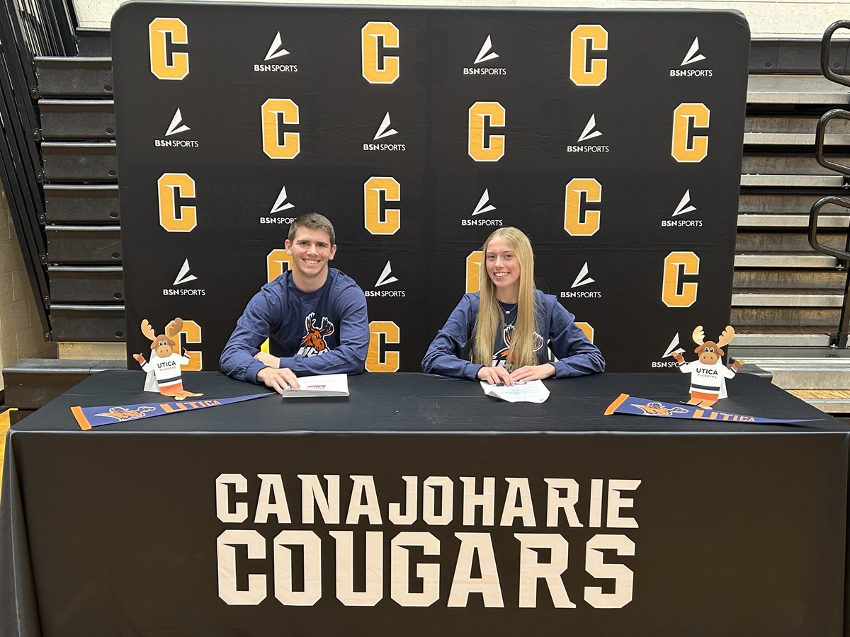 CanjoAthletics's tweet photo. Congratulations to Cody Hyney (Football) and Avalon Schoff (Track &amp; Field) for their commitment to continue their education and athletic career at ⁦@Utica_Pioneers⁩ 🫎🫎 https://t.co/Ib6xm2mLVS