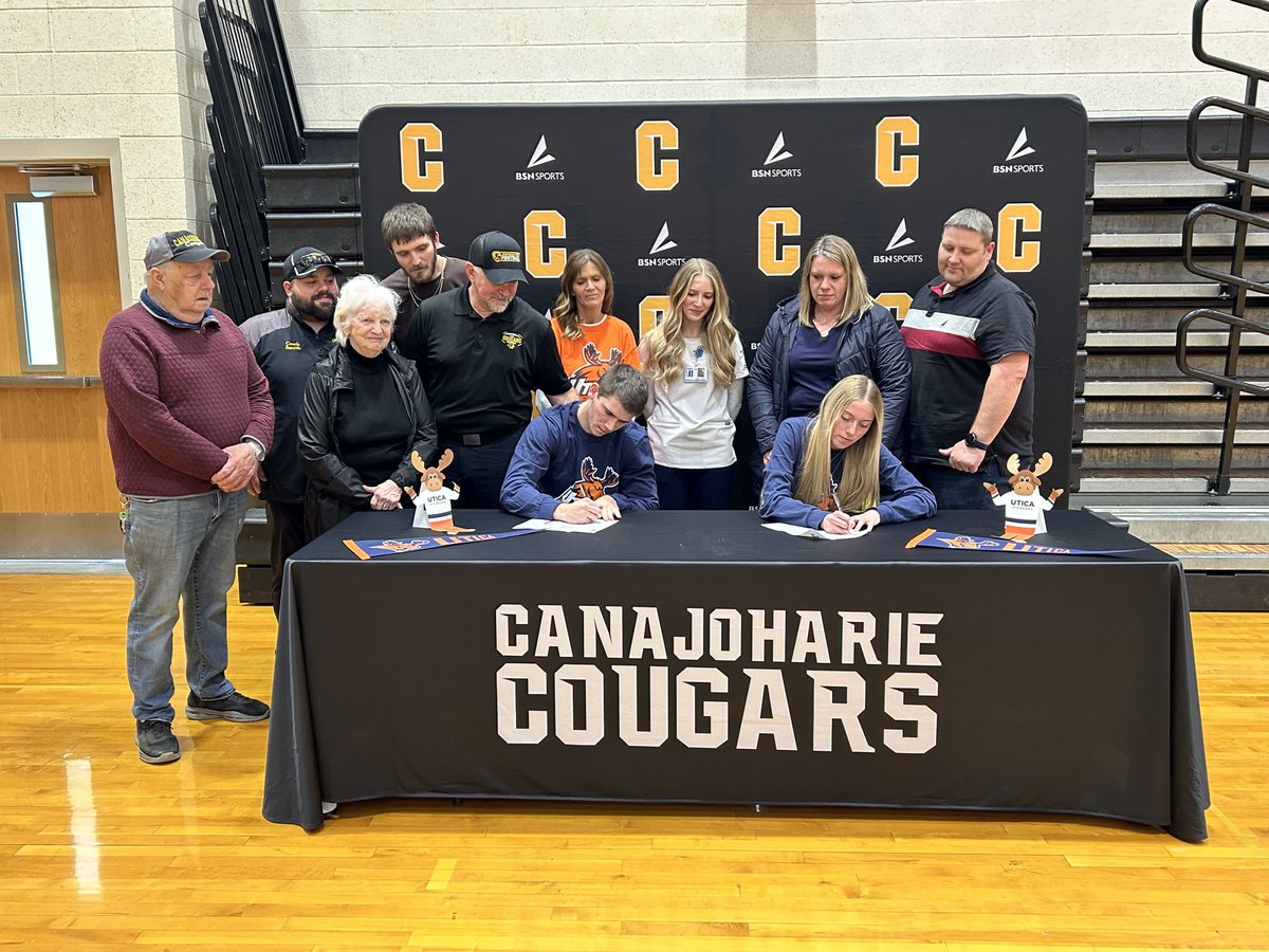 CanjoAthletics's tweet photo. Congratulations to Cody Hyney (Football) and Avalon Schoff (Track &amp; Field) for their commitment to continue their education and athletic career at ⁦@Utica_Pioneers⁩ 🫎🫎 https://t.co/Ib6xm2mLVS