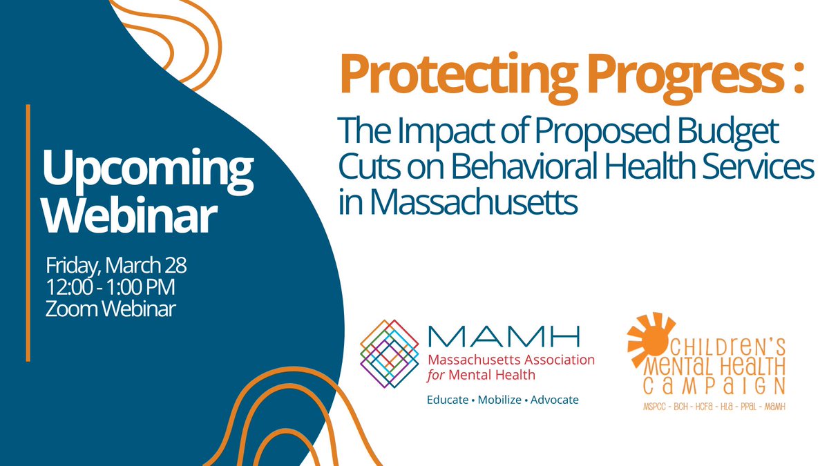 Join MAMH and <a href="/kidsMHmass/">CMHC</a> on Friday, March 28 for an in-depth discussion on proposed FY26 state budget cuts and their far-reaching consequences for people with #mentalhealth conditions, their families, and communities across the #MA. Register here: ow.ly/f3Sj50VihCw
