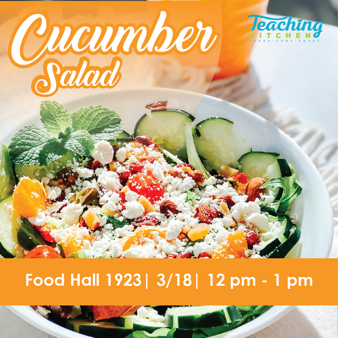 LumberjackEats's tweet photo. Come and learn how to make cucumber salad at Food Hall 1923 from 12 pm - 1 pm. https://t.co/Q4yJwG2I07
