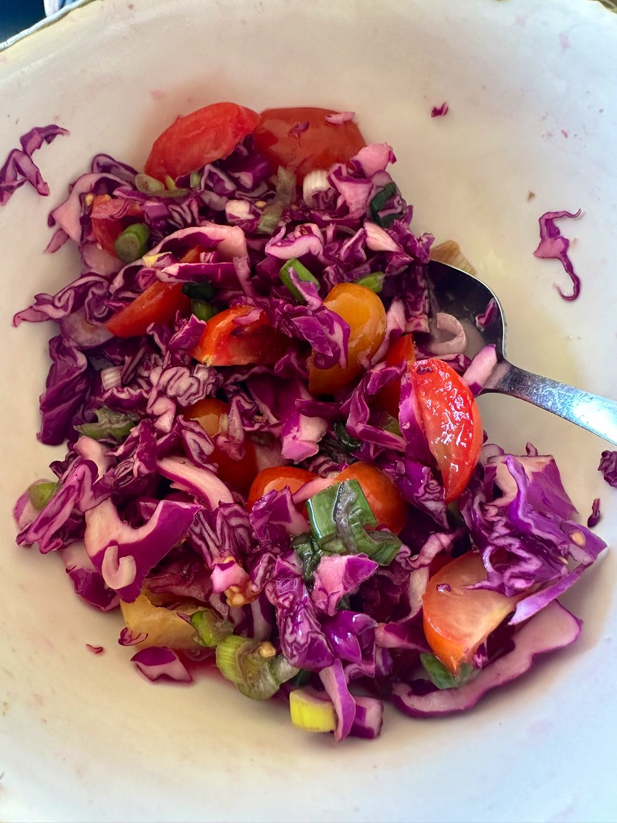 free_style_chef's tweet image. Salad time. Perfect snack.  

Purple cabbage, cherry tomatoes, &amp;amp; green onion dressed with lemon juice and salt. Crunchy and refreshing! 

#snacktime #salad #cabbage #lemon