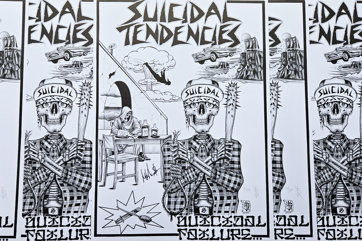 OFFICIALSTIG's tweet image. “Suicidal Failure” Capsule by Jason Clown Brown
SxT tattoo legend Jason “Clown” Brown brings his raw Dogtown-style energy to our Artist Series, reinterpreting Suicidal Failure- a classic track from our first record- into a bold new drop. 
suicidaltendenciesstore.com