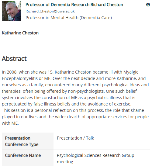 🧵
Thread where I'm going to post some slides from this sympathetic February presentation "Shame, Psychology and ME" by <a href="/RikCheston/">Richard Cheston</a> 

uwe-repository.worktribe.com/output/13780159

#MyalgicEncephalomyelitis #MEcfs <a href="/kacheston/">Katharine Cheston</a> 

1/