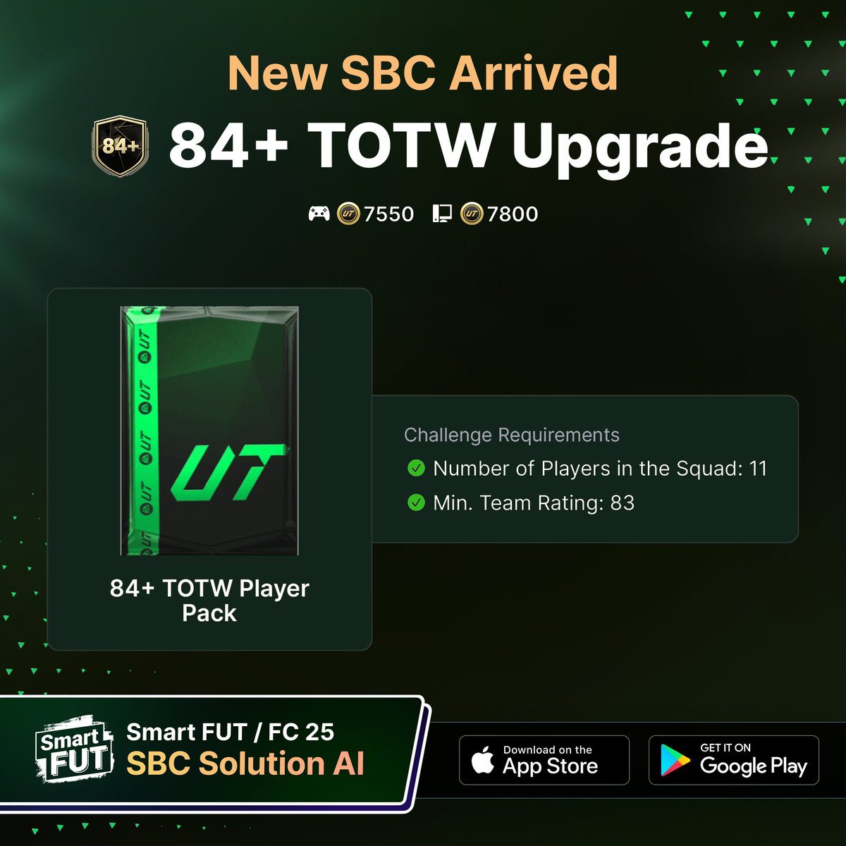 🆕New SBCs Arrived: Yaya Touré , 83+ TOTW Player Pick , FUT Birthday Challenge 4 , 84+ TOTW Upgrade are now ready to solve in Smart FUT!  #SBC #FC25 #ut25 #EAFC25 #EAFC25RATINGS