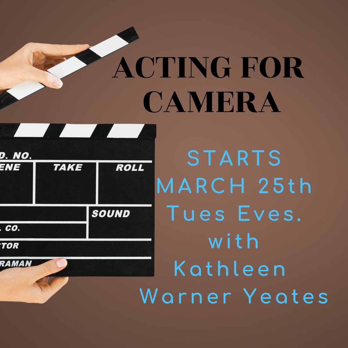 Our ACTING FOR CAMERA class starts March 25th, running Tues eves 7:00-9:30pm for 7 weeks. NEARLY FILLED.  Class size is kept small (10 max) for highest quality experience.  Central Dublin studio. 
Master tutor Kathleen Warner Yeates, more info here:
flyingturtleproductions.com/drama-school/a…