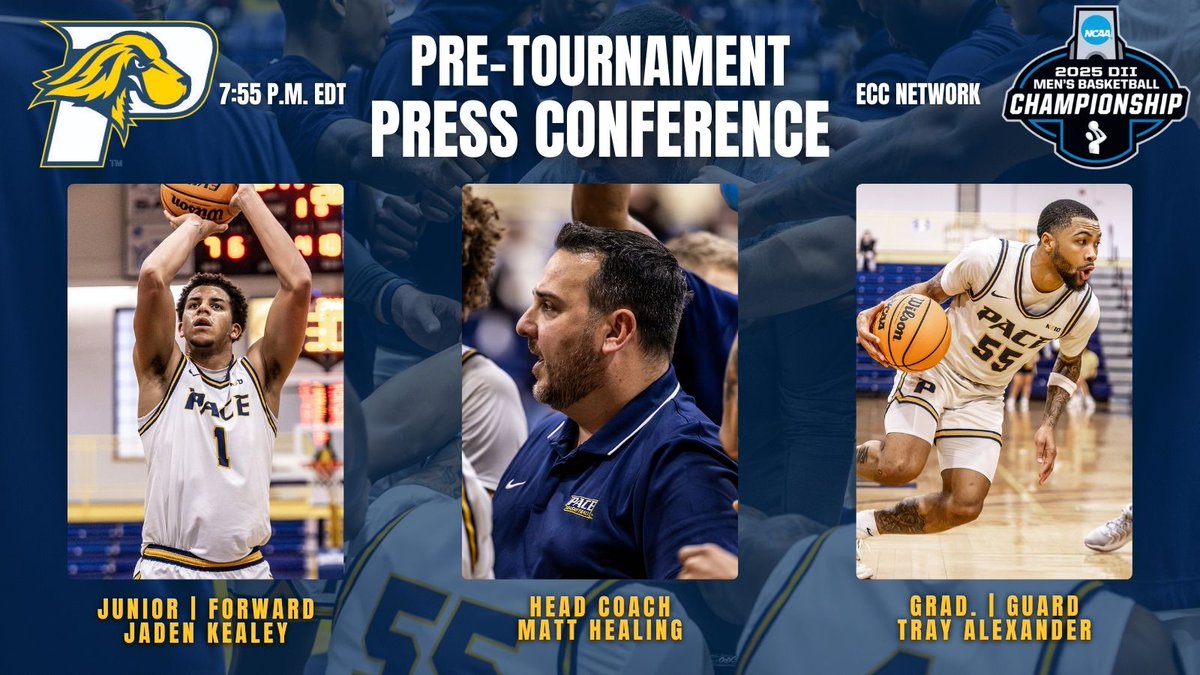 Tune in at 7:55 p.m. EDT ❗️TONIGHT❗️ to catch Jaden Kealey, Tray Alexander and <a href="/PaceMBB/">Pace Men's BBALL</a> head coach Matt Healing in the Pre-Tournament Press Conference

📺: eccsportsnetwork.com/daemenwildcats…