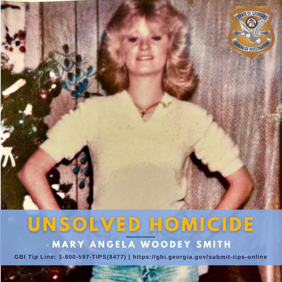 GBI_GA's tweet photo. The GBI is seeking info on the death of 17-year-old Mary Angela Woodey Smith.

On Wednesday, October 13, 1982, Smith’s skeletal remains were found in Rossville, GA. She was last seen on July 11, 1982, in Chattanooga, TN. Her death was ruled a homicide.

(1/2) https://t.co/O3a2IjjcPi