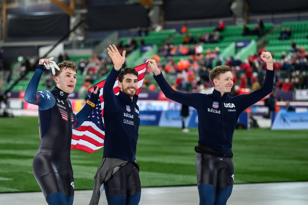 USSpeedskating's tweet photo. That World Champion feeling 🥹🙌🇺🇸

This trio have won their first ever World Championship medals; and it was GOLD!! 🥇 https://t.co/yJRX00vQdK