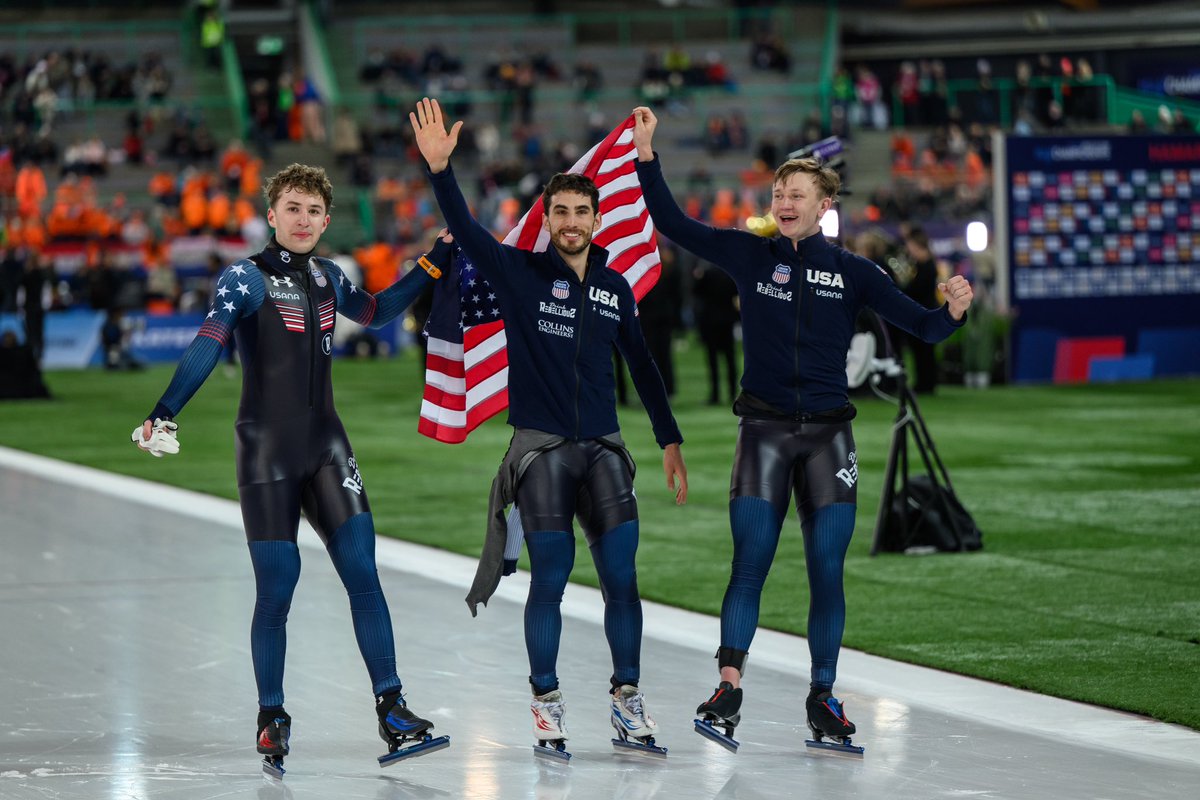 USSpeedskating's tweet photo. That World Champion feeling 🥹🙌🇺🇸

This trio have won their first ever World Championship medals; and it was GOLD!! 🥇 https://t.co/yJRX00vQdK