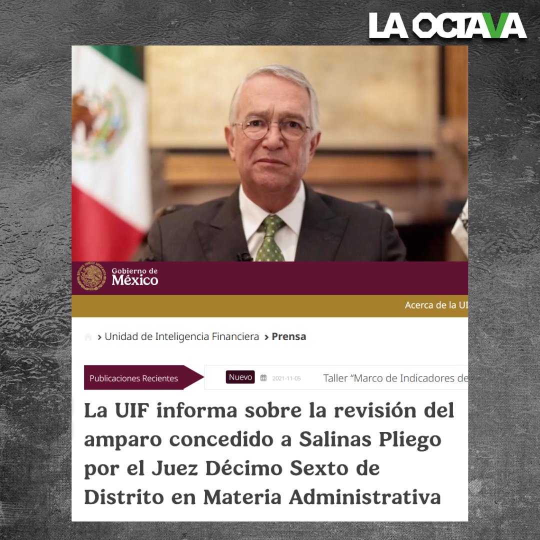 laoctavadigital's tweet photo. 🚨UIF advierte favoritismo de la Corte a Salinas Pliego por amparo del juez Gabriel Regis🧵

“Sería un funesto precedente que la @SCJN convalidara el amparo. Pretende golpear la capacidad de nuestro país para combatir las operaciones con recursos de procedencia ilícita”. https://t.co/SLl1Ta4qp3