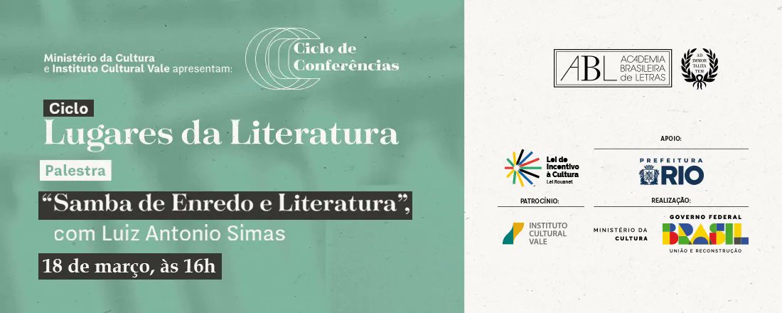 abletras's tweet image. Luiz Antonio Simas abre o primeiro ciclo do ano da ABL com conferência sobre literatura e cultura popular: academia.org.br/noticias/luiz-…