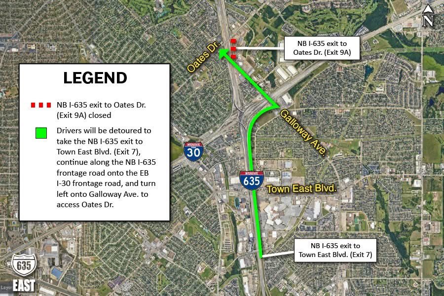 🚧 Updated dates below🚧:

-New traffic pattern along NB I-635 b/t Town East &amp; I-30 in begins 3/22

-Long-term temp. closure of the NB I-635 entrance @ Town East begins 3/23

-Long-term temp. closure of the NB I-635 Oates exit begins 3/23

📍More: slktxt.io/16rUS/53818093
