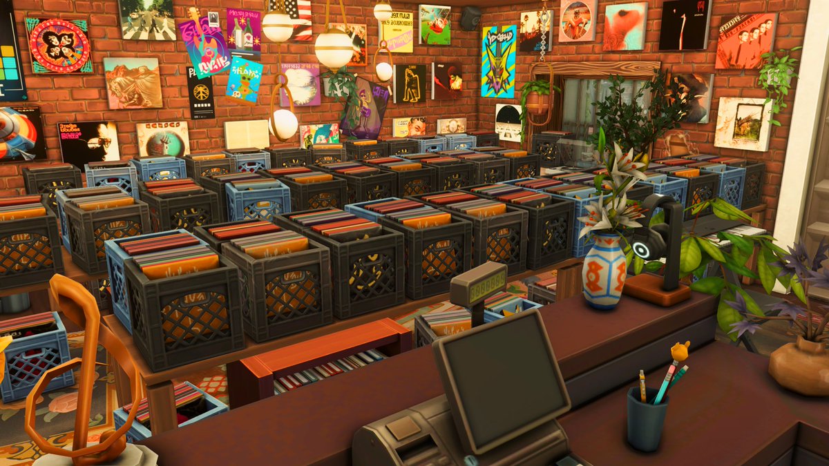 thatsimschickk's tweet photo. Really vibin’ with this record store I made in the Sims 4 as part of my small town!! 🎧💿🎶

#sims #sims4 #thesims #thesims4 #simsbuild #simsbuilds https://t.co/eUNiMbW4g9