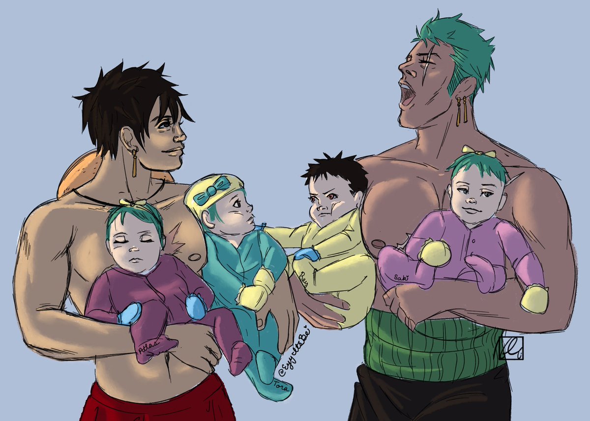 EyyItsBei's tweet photo. #Zolu week - Day 3: Sacrifice
MEET THE BABIES!!
It was only a matter of time until some Zolu kids popped out! I always saw them having one, maybe twins, but somehow they ended up with quadruplets :3c
#ZoluWeek2024 #OnePiece #ZoluWeek24 https://t.co/Wb1KCX4RMr