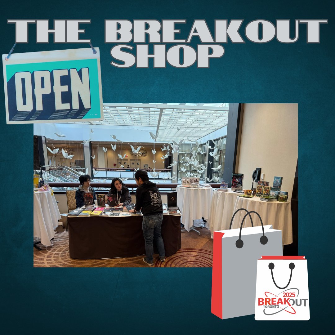 Be sure to stop by the Breakout Store, outside the RPG Hall (aka Provincial North Hall), to browse a selection of games created by our oincredible guests! 

#breakoutcon #tabletopgames #boardgames #rpg #ttrpg #boardgaming #rpgcommunity #tabletopgaming #TTRPGCommunity