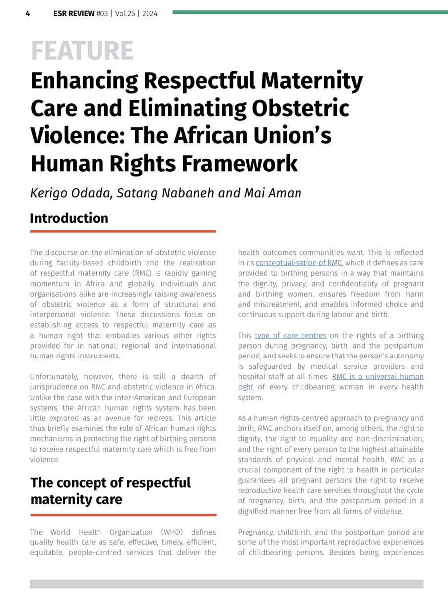 🚨 New Publication Alert! 🚨

Our feature article focuses broadly on violence and the right to health: focus on obstetric violence, &amp; human rights in Africa.

We explore the role of African human rights mechanisms!  (1/6)

🔗 tinyurl.com/mrz54ydb