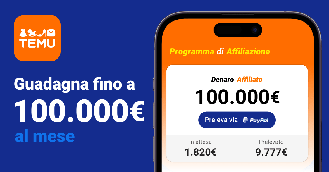 Clicca sul link temu.to/k/e83wlvzy03m per partecipare al ⭐️Programma di Affiliazione Temu⭐️! In attesa per te fino a 💰100.000€ al mese!