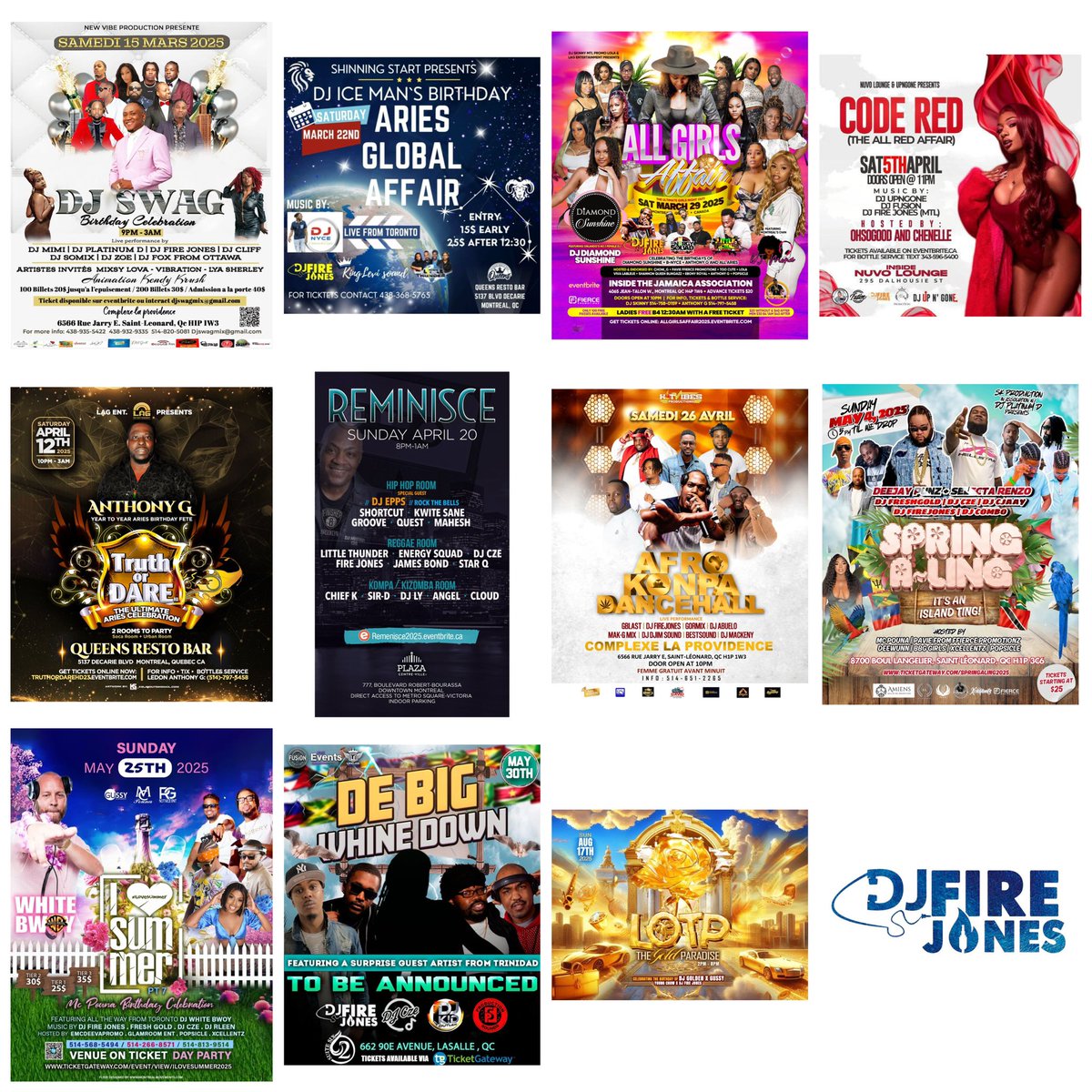 UPCOMING BOOKINGS:
DM FOR YOUR EVENT TIX 📲📲📲DON’T BE LEFT OUT!!💨💨💨💨💨 #DJFIREJONES #TOPSHELLA #DJLIFE #SOCA #DANCEHALL #REGGAE #BASSHALL #SHATTA #HIPHOP #RNB #KOMPA #AFROBEATS #RABODAY #LATIN #AMAPIANO #BOUYON #SUPERCHARGED #TURBOCHARGED #PARTYMACHINE
