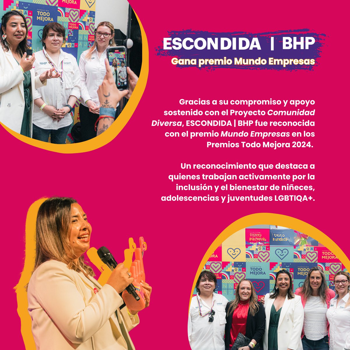 #Escondida34Años Este viernes 14 de marzo, <a href="/bhp/">BHP</a>  conmemora un nuevo aniversario de operaciones en la región de Antofagasta, y en Fundación Todo Mejora nos enorgullece ser parte de esta celebración. 💜